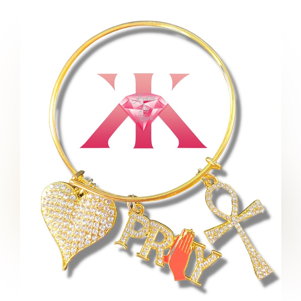 Custom "Pray" 🙏Charm Bangle Bracelet